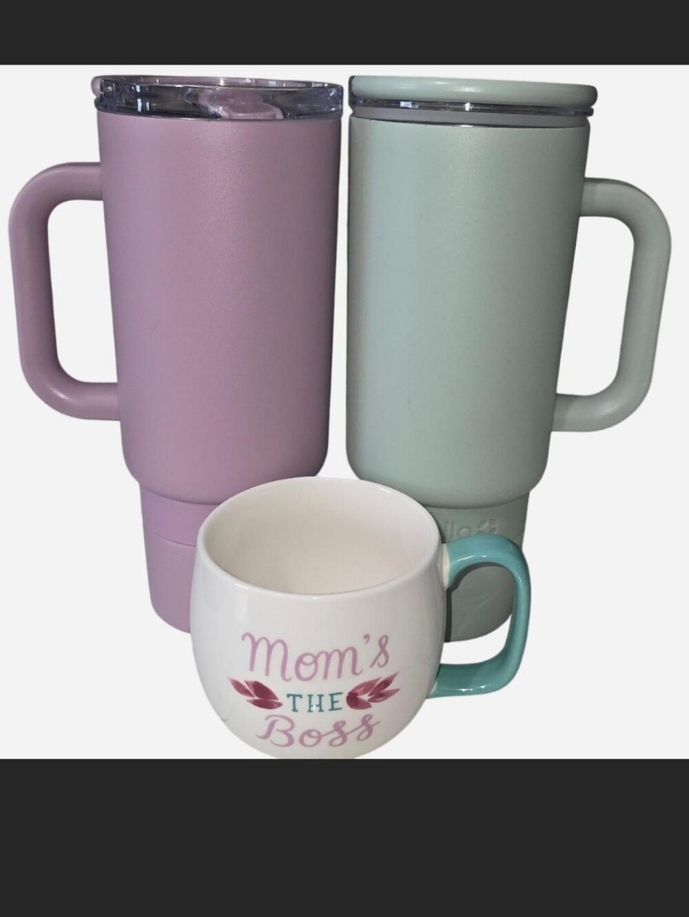 Insulated Travel Mug with Handle - Pastel Pink and Mint